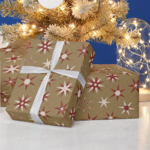 Papier Cadeau Noël Red Geo Stars - sur motif or.