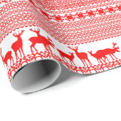 Papier Cadeau NOËL REIN DEER LAPLAND MOTIF en rouge Wrappin (Coin rond)