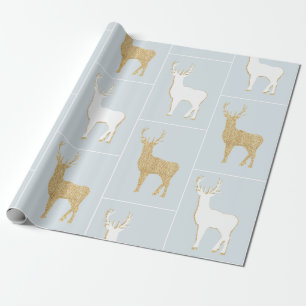 Papier Cadeau Noel Reinder Géométrique Blanc, Bleu & Or