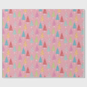 Papier Cadeau Noël rétro Arbres rose Noël (Plat)