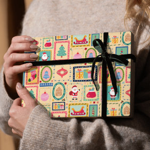 Papier Cadeau Noël Rétro Collage Vintage Fêtes de fin d'année