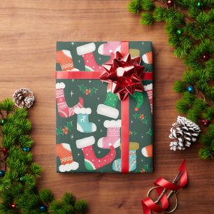 Papier Cadeau Noël Retro Fun Stockage Vert