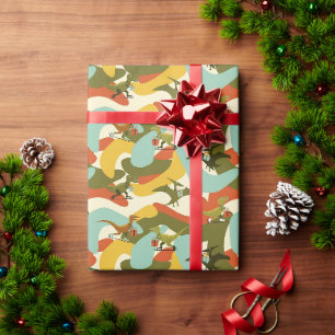 Papier Cadeau Noël Rétro Moderne de Milieu de Siècle Dinosaure