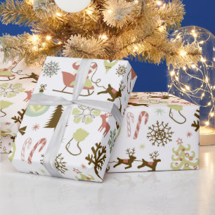 Papier Cadeau Noël rétro motif Festif enveloppement fête