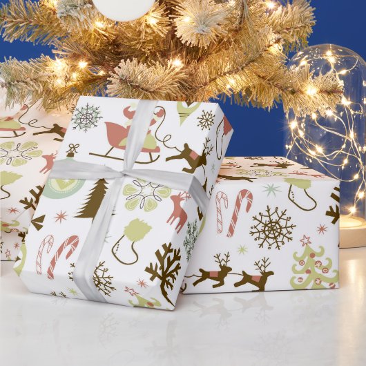 Papier Cadeau Noël rétro motif Festif enveloppement fête (Vacances)