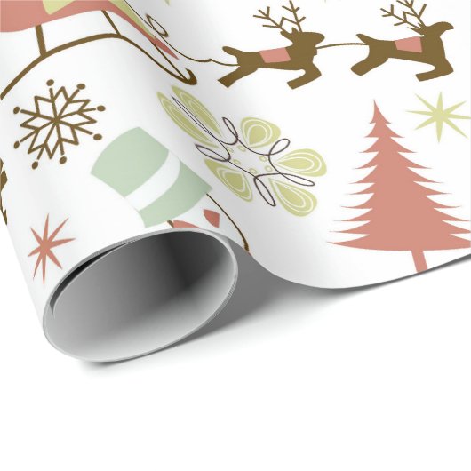 Papier Cadeau Noël rétro motif Festif enveloppement fête (Coin rond)