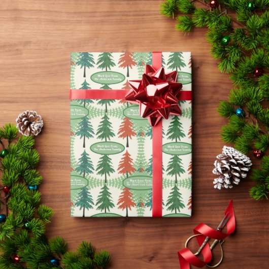 Papier Cadeau Noël Retro Pine Tree personnalisé (Cadeau de vacances)