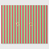 Papier Cadeau Noël Retro Rouge Vert Blanc Grandes Bandes Or Text (Plat)