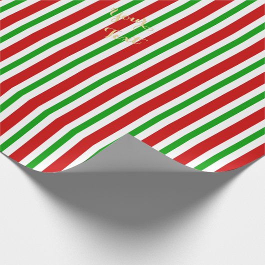 Papier Cadeau Noël Retro Rouge Vert Blanc Grandes Bandes Or Text (Coin)