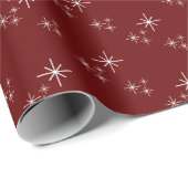 Papier Cadeau Noël Rétro Snowflakes Motif Festin Rouge (Coin rond)