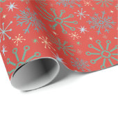 Papier Cadeau Noël Retro Snowflakes Motif Rouge ou Custom (Coin rond)