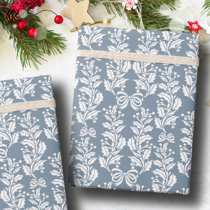 Papier Cadeau Noël Rétro Vintage Baies de Houx Bleues