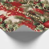 Papier Cadeau Noël Rétro Vintage : Bougies rouges & Holly (Coin)