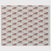 Papier Cadeau Noël Retro Vintage Camion Rouge Arbres (Plat)