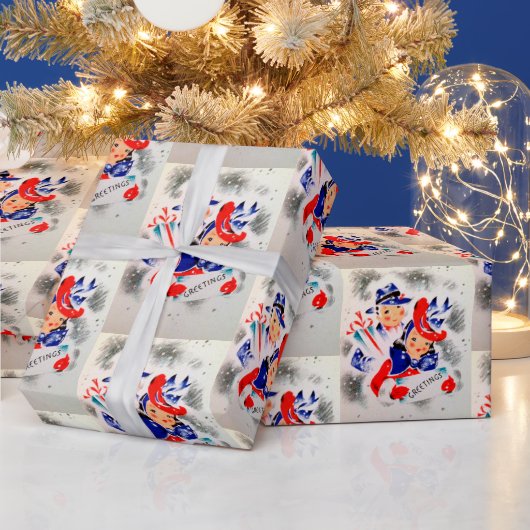 Papier Cadeau Noël rétro Vintage couple fête wrap (Vacances)