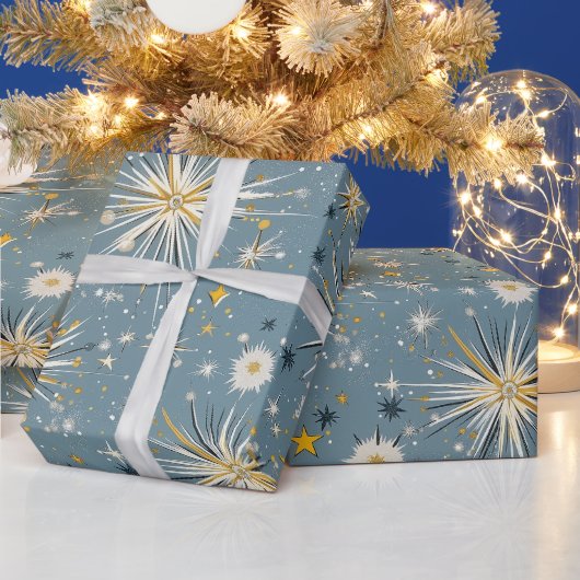 Papier Cadeau Noël rétro Vintage : Nuit étoilée atomique (Vacances)