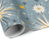 Papier Cadeau Noël rétro Vintage : Nuit étoilée atomique (Coin rond)