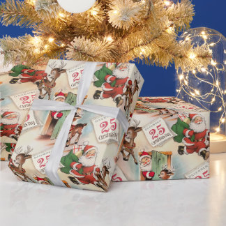 Papier Cadeau Noël rétro Vintage "Père Noël Big Day"