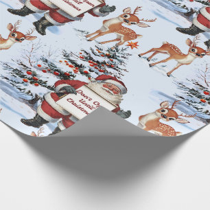 Papier Cadeau Noël Retro Vintage : Père Noël & Reindeer