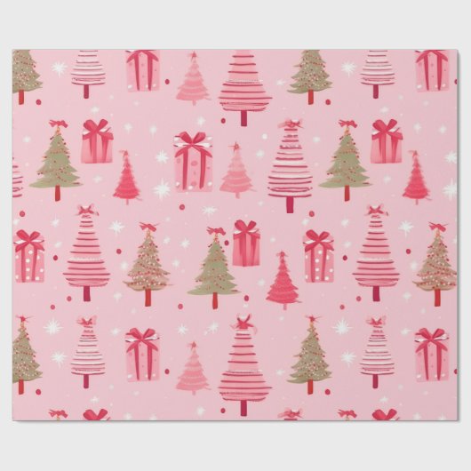 Papier Cadeau Noël rose (Plat)