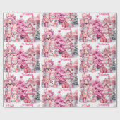 Papier Cadeau Noël rose doux Ajouter Nom de la fille Snowman Tre (Plat)