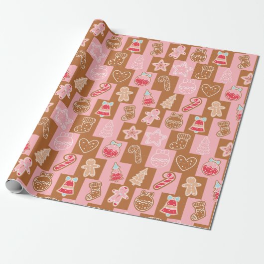 Papier Cadeau Noël rose et Brown et moderne (Déroulé)