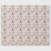 Papier Cadeau Noël rose et vert Preppy (Plat)