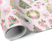 Papier Cadeau Noël rose et vert Preppy (Coin rond)