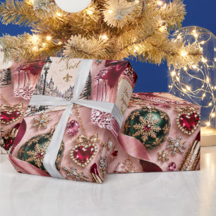 Papier Cadeau Noël Rose Fardée Parisienne