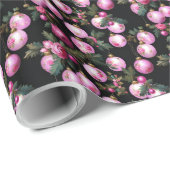 Papier Cadeau Noël rose Floral Ornements & Camellias Noir (Coin rond)