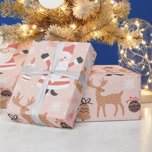 Papier Cadeau Noël rose mignon Arbre de Noël Snowman Reindeer (Vacances)