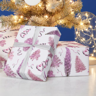 Papier Cadeau Noël rose mignon Arbres chics