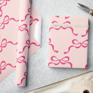 Papier Cadeau Noël rose moderne rubans de vacances