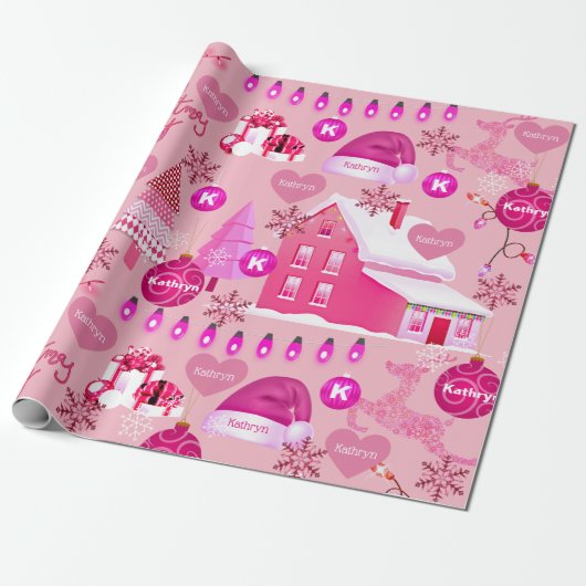 Papier Cadeau Noël rose personnalisé (Déroulé)