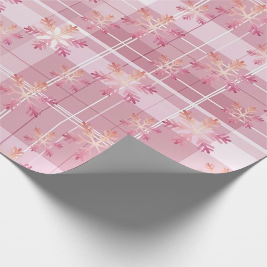 Papier Cadeau Noël Rose Plaid Beau Snowflakes (Coin)