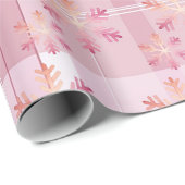 Papier Cadeau Noël Rose Plaid Beau Snowflakes (Coin rond)