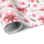 Papier Cadeau Noël rose Poinsettia (Coin rond)