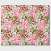 Papier Cadeau Noël Rose Poinsettia Fête Florale (Plat)