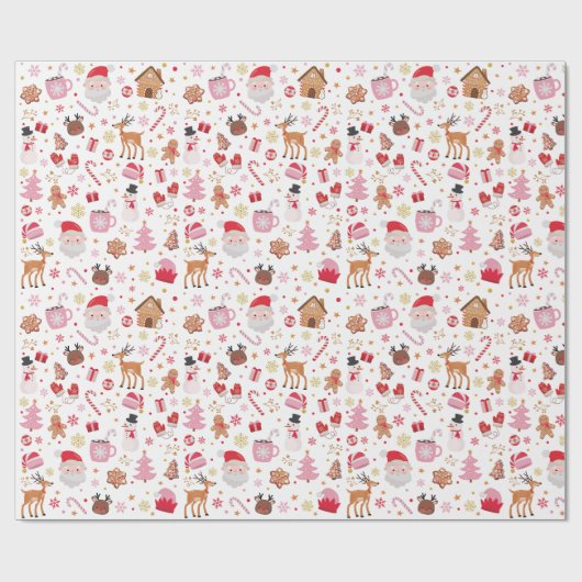 Papier Cadeau Noël rose rouge Père Noël Reindeer Wonderland (Plat)