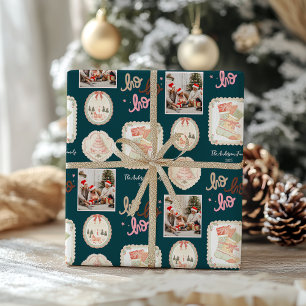 Papier Cadeau Noël Rose Vert Rétro