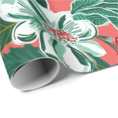 Papier Cadeau Noël rose vert rétro Floral (Coin rond)
