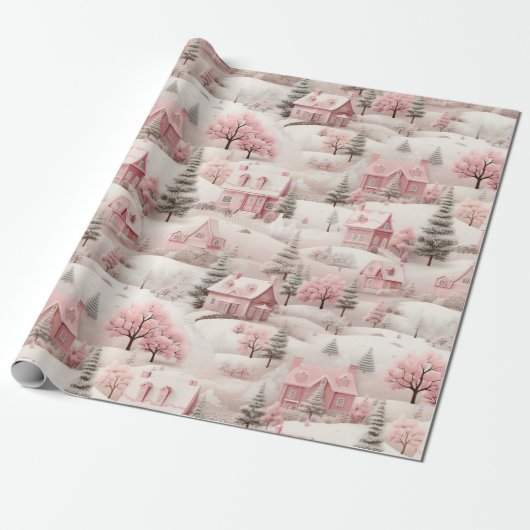 Papier Cadeau Noël Rose Vintage  (Déroulé)