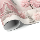 Papier Cadeau Noël rose vintage (Coin rond)