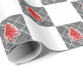 Papier Cadeau Noël Rouge Arbre Noël Noël À damiers Noël (Coin rond)