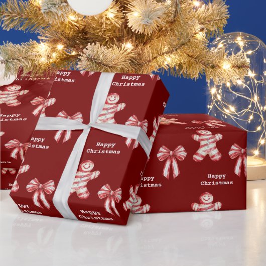 Papier Cadeau Noël Rouge Blanc Peppermenthe Gingerbread Cookie (Vacances)