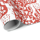 Papier Cadeau Noël Rouge Blanc rennes Foyer Bois hiver (Coin rond)