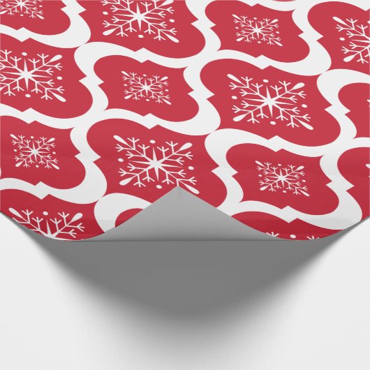Papier Cadeau Noël Rouge Blanc Snowflakes Lattice Motif (Coin)