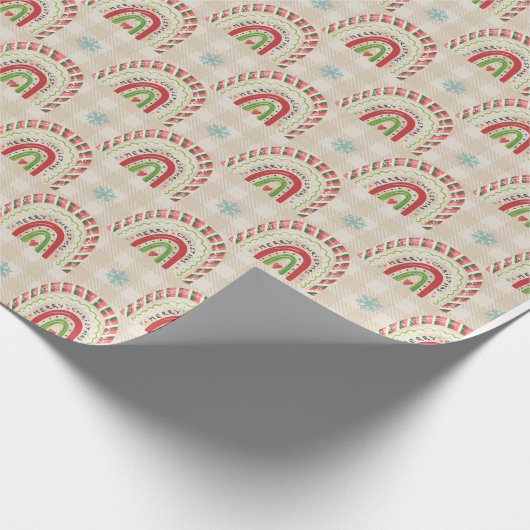 Papier Cadeau Noël Rouge Blanc Vert Arcs-en-ciel & Snowflakes (Coin)