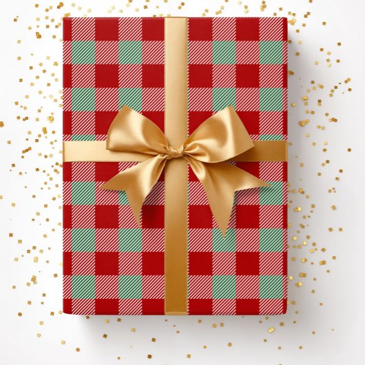 Papier Cadeau Noël Rouge Buffalo vert Plaid Motif