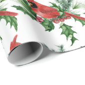 Papier Cadeau Noël Rouge Cardinal Oiseaux Pine Cônes Brunch (Coin rond)